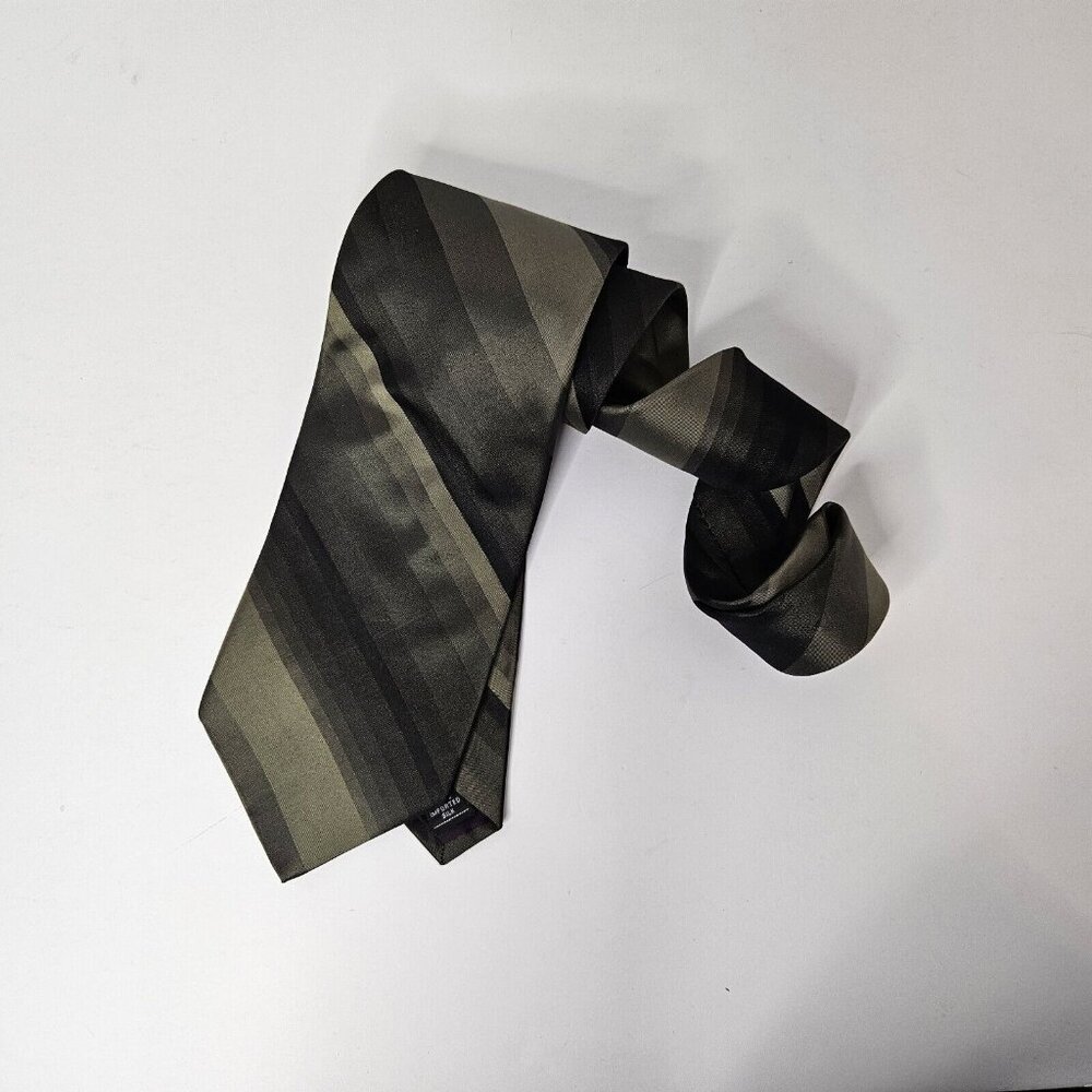 Zylos George Machado 100% Silk Tie Dark Green Tone on Tone & Black Stripe‎